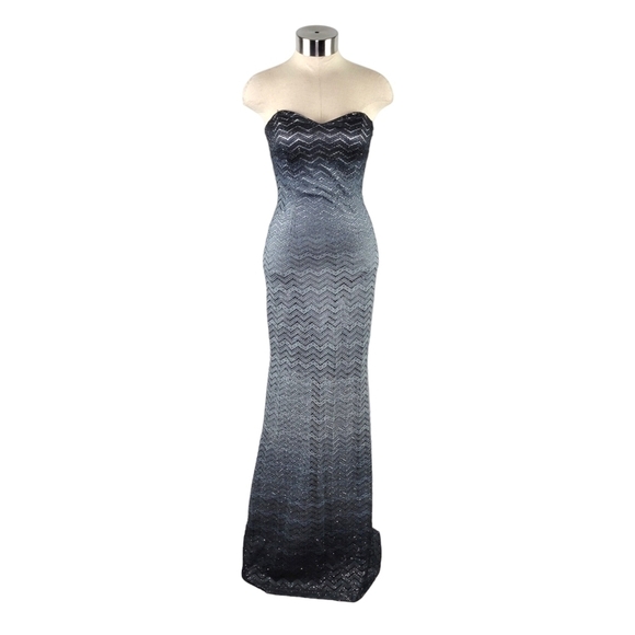 Betsy & Adam Strapless Gray Ombre Glitter Chevron Floor Length Gown Dress Size 2 - Picture 1 of 13